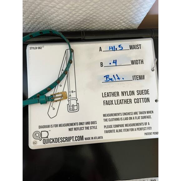 Fina Firenze Genuine Leather Belt aqua Blue Studded sz M - Picture 7 of 9